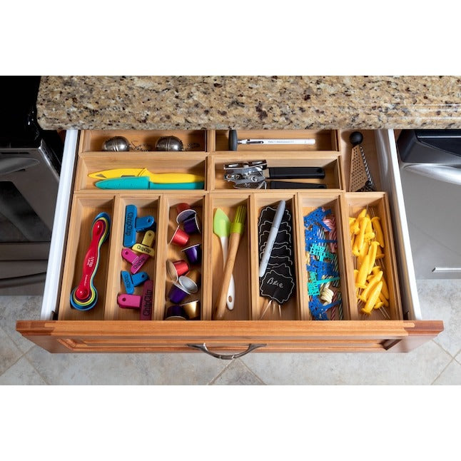 Style Selections 9-in x 3-in Brown Bamboo Wood Stackable Drawer Organizer
