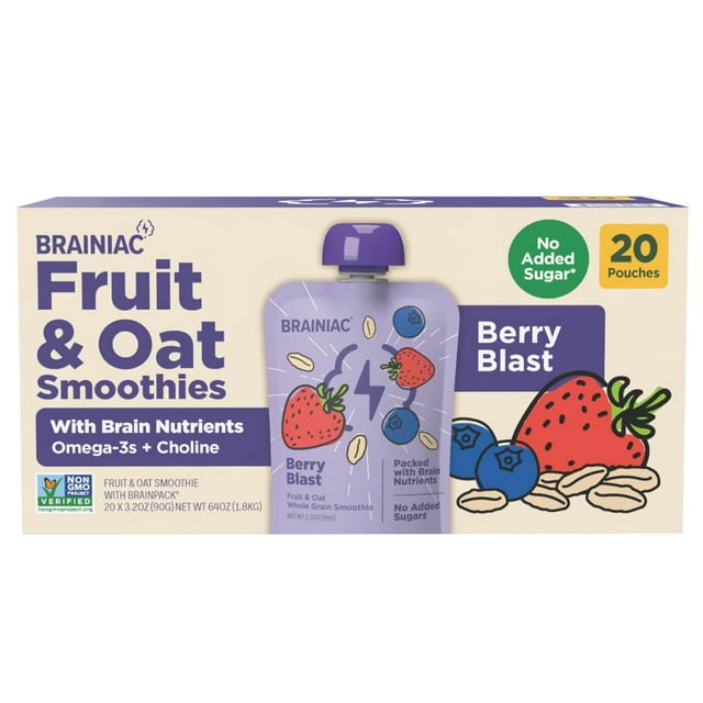 Brainiac Fruit & Oat Smoothie Pouches – 20-Count Pack