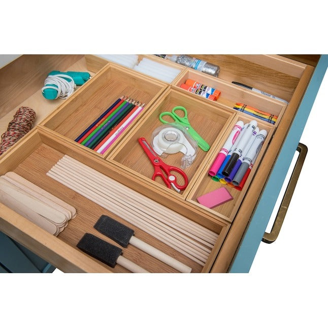 Style Selections 15-in x 6-in Brown Bamboo Wood Stackable Drawer Organizer