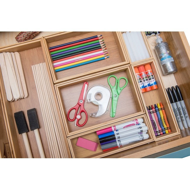 Style Selections 15-in x 6-in Brown Bamboo Wood Stackable Drawer Organizer