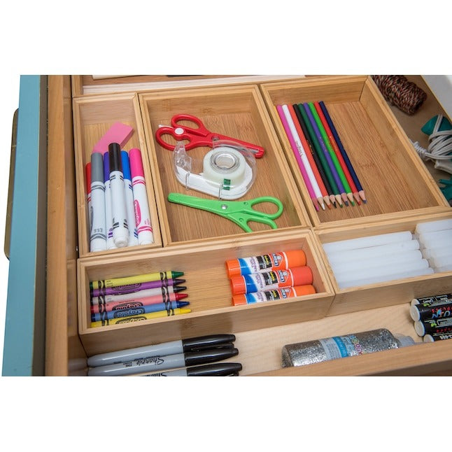 Style Selections 15-in x 6-in Brown Bamboo Wood Stackable Drawer Organizer