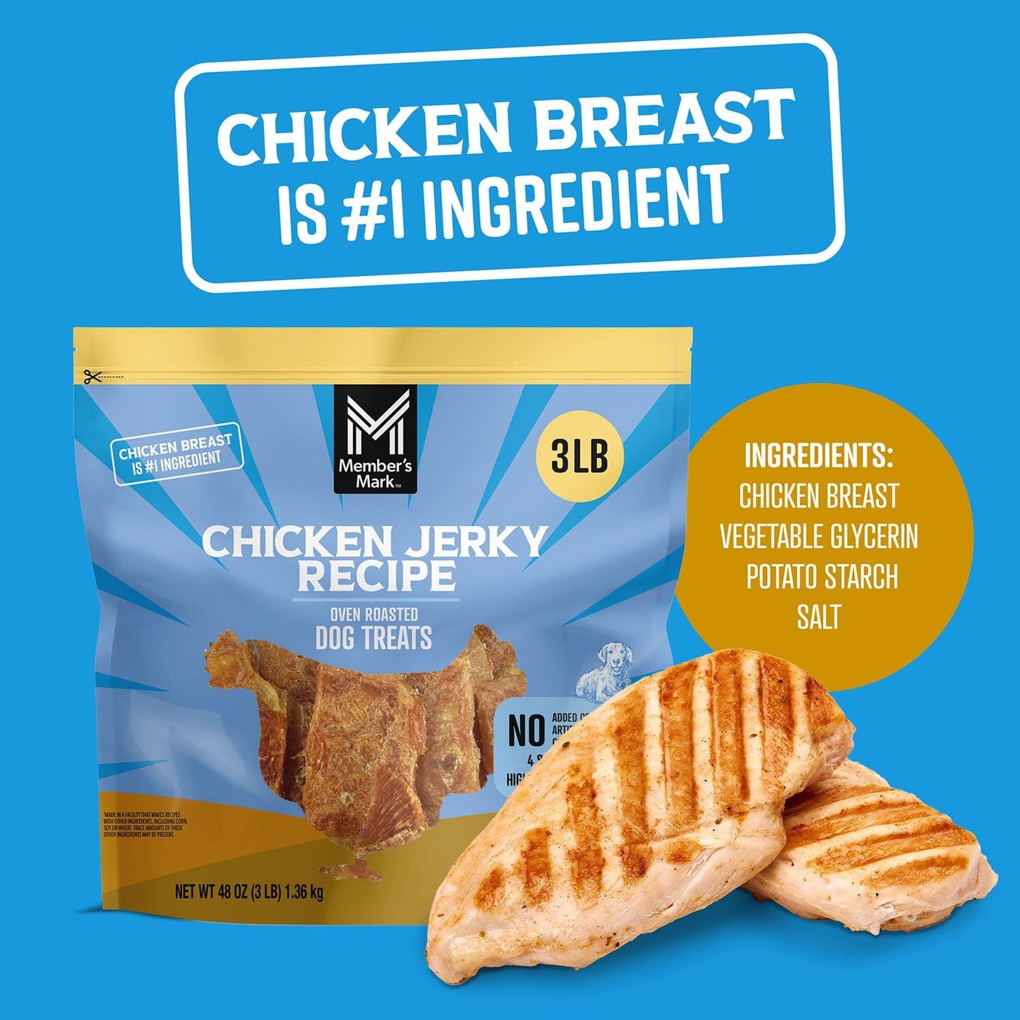 Member Marks Chicken Jerky Recipe Dog Treats ~ (48 Oz - 3 Lb) ~ (1 Pack)