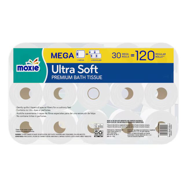 MOXIE Moxie 30 Roll Ultra Soft Bathroom Tissue 30 -Pack 2-ply Toilet Paper