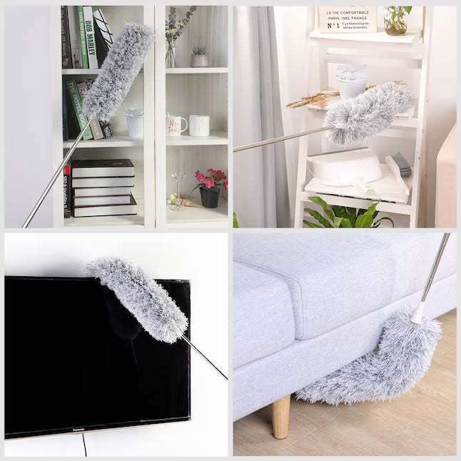 Huluwat Dusters for cleaning duster with extension pole Bendable Head Long Handle Dusters for Cleaning Ceiling Fan High Ceiling Blinds Furniture Cars Gray