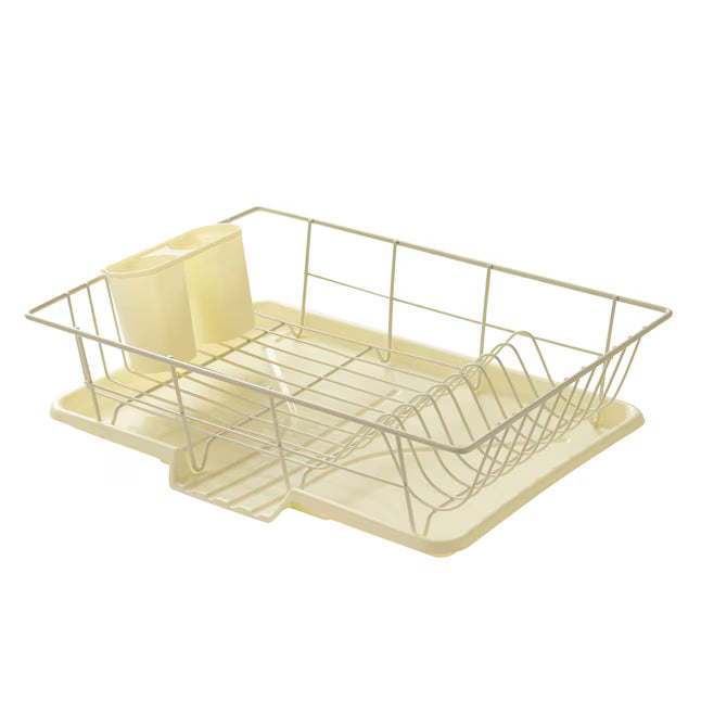 Sweet Home Collection Steel 3 Pc Large Countertop Dish Drainer with Drain Board and Utensil Holder