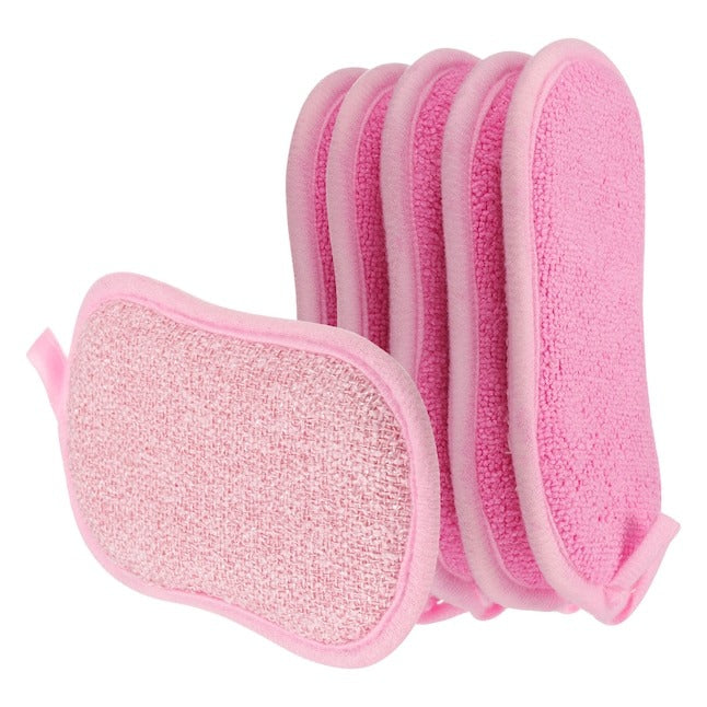 Unique Bargains Multipurpose Kitchen Dish Sponge Scrubber 5 pcs Non Scratch Microfiber Sponges Scouring Pads Sponges Scrub for Washing Dishes Cleaning Kitchen Pink