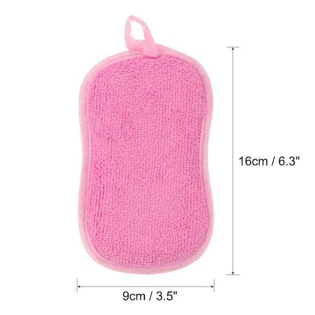 Unique Bargains Multipurpose Kitchen Dish Sponge Scrubber 5 pcs Non Scratch Microfiber Sponges Scouring Pads Sponges Scrub for Washing Dishes Cleaning Kitchen Pink
