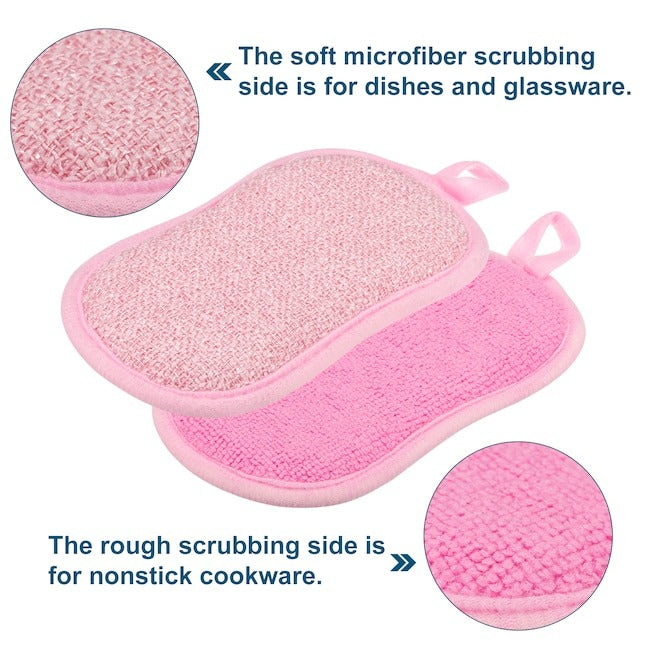 Unique Bargains Multipurpose Kitchen Dish Sponge Scrubber 5 pcs Non Scratch Microfiber Sponges Scouring Pads Sponges Scrub for Washing Dishes Cleaning Kitchen Pink