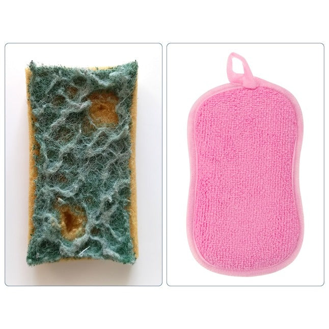 Unique Bargains Multipurpose Kitchen Dish Sponge Scrubber 5 pcs Non Scratch Microfiber Sponges Scouring Pads Sponges Scrub for Washing Dishes Cleaning Kitchen Pink