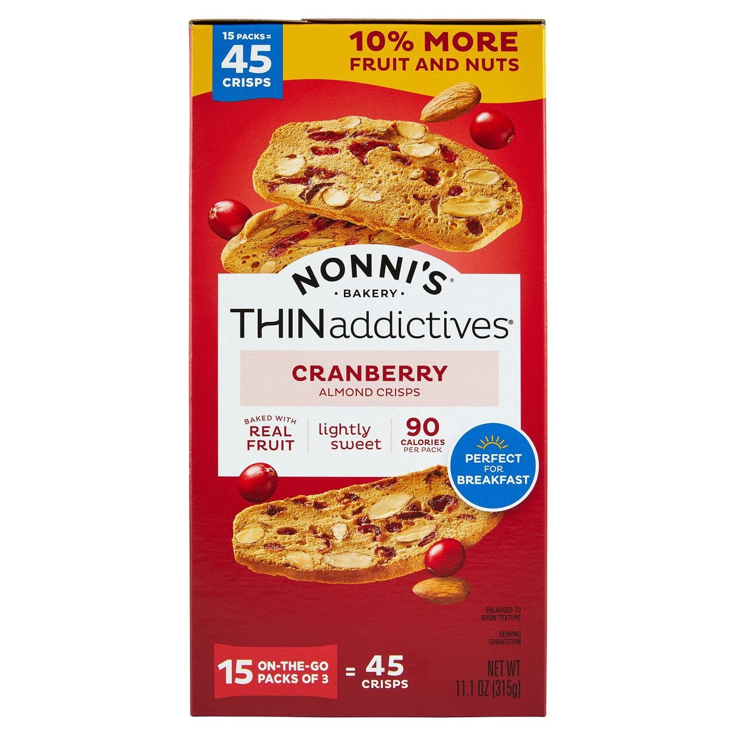 Nonni's THINaddictives Cranberry Almond Crisps 15 pk.