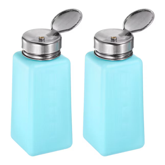 Harfington 2pcs Solvent Alcohol Dispensers 250ml(8.5oz) Push Down Liquid Dispenser Pump Bottle with Sealing Stainless Steel Lid for Acetone Solution Blue