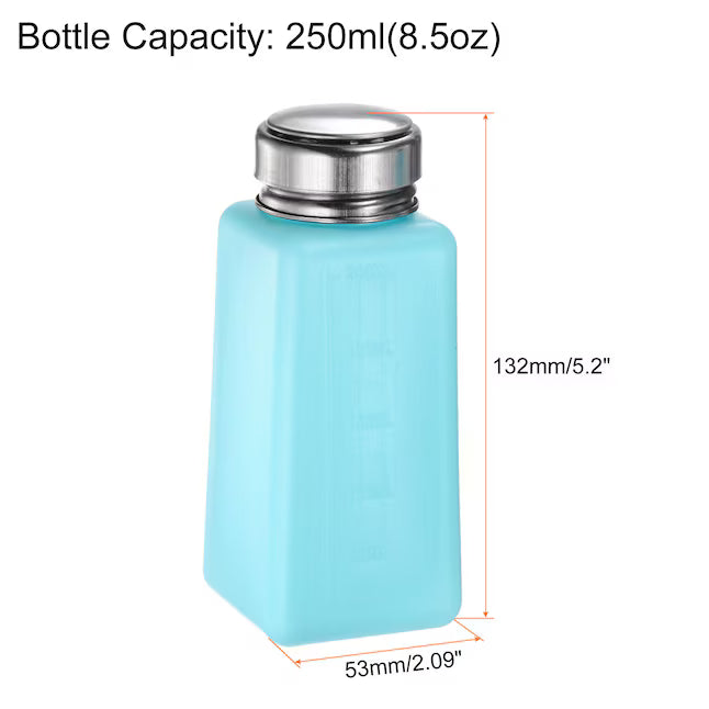 Harfington 2pcs Solvent Alcohol Dispensers 250ml(8.5oz) Push Down Liquid Dispenser Pump Bottle with Sealing Stainless Steel Lid for Acetone Solution Blue