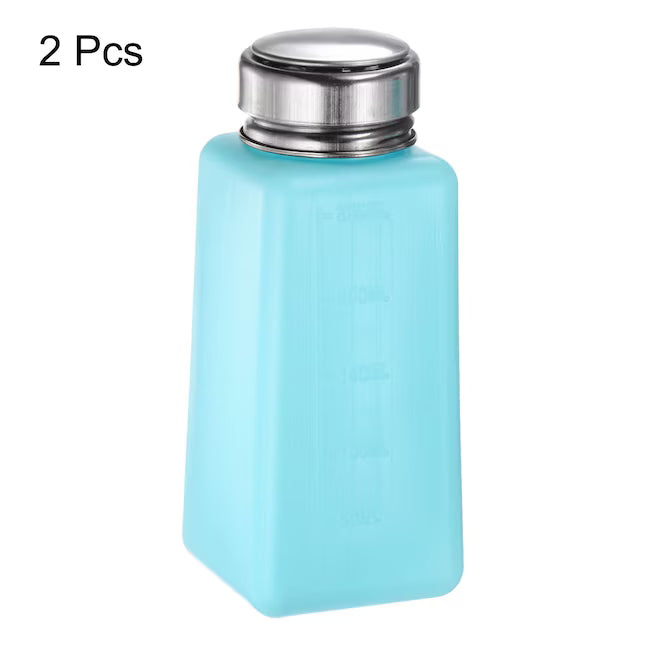 Harfington 2pcs Solvent Alcohol Dispensers 250ml(8.5oz) Push Down Liquid Dispenser Pump Bottle with Sealing Stainless Steel Lid for Acetone Solution Blue