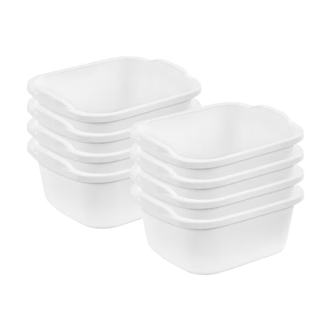 Sterilite 12 Quart Durable Reinforced Plastic Kitchen Dishpan w/ Handles 8 Pack