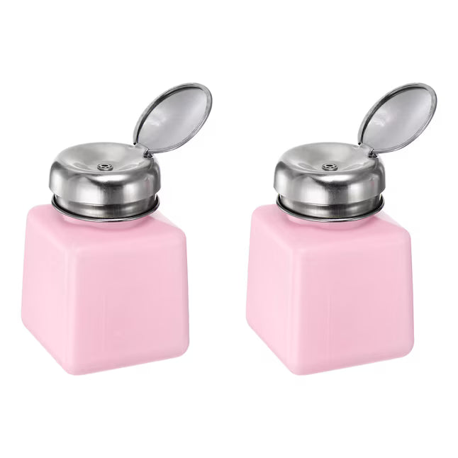 Unique Bargains 2pcs Alcohol Liquid Press Pumping Dispenser 100ML Nail Polish Remover Empty Bottle Pink