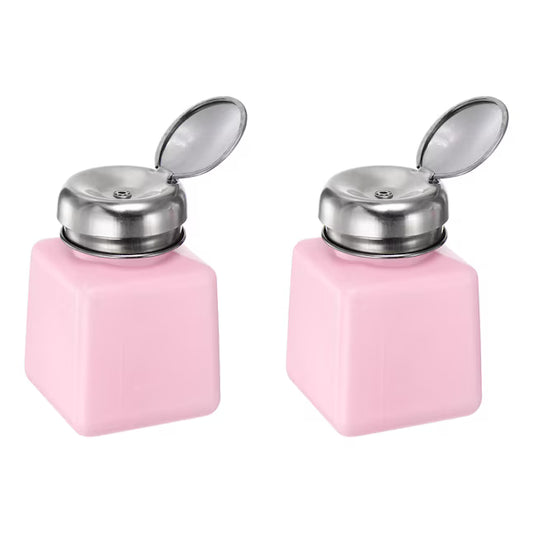 Unique Bargains 2pcs Alcohol Liquid Press Pumping Dispenser 100ML Nail Polish Remover Empty Bottle Pink
