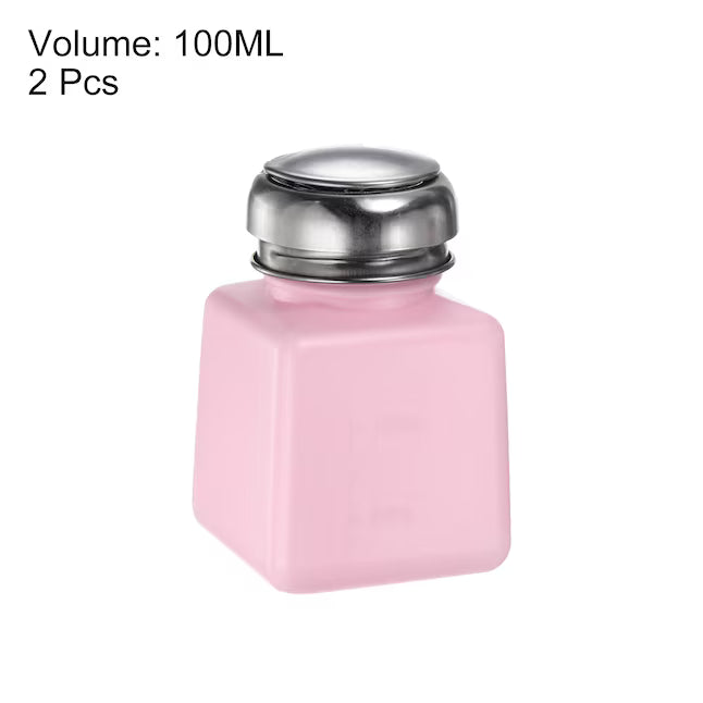 Unique Bargains 2pcs Alcohol Liquid Press Pumping Dispenser 100ML Nail Polish Remover Empty Bottle Pink