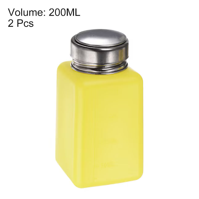 Unique Bargains 2pcs Alcohol Liquid Press Pumping Dispenser 200ML Nail Polish Remover Empty Bottle Yellow