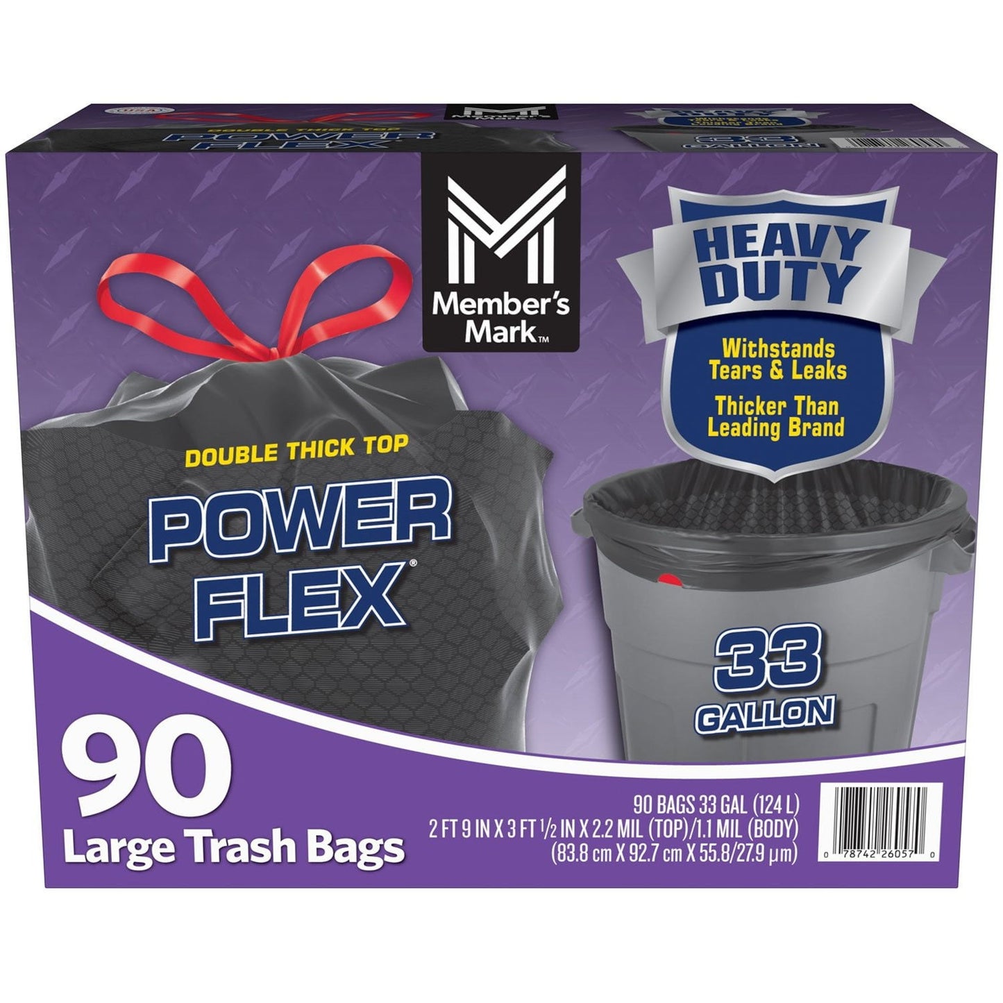 33-Gallon Drawstring Trash Bags – Heavy-Duty Power-Guard, 90 Ct Bulk Pack