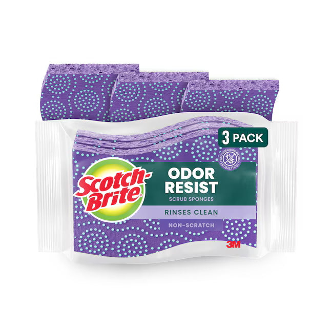Scotch-Brite Stay Fresh Non-Scratch Scrub Dots Cellulose Sponge with scouring pad 3 -Pack