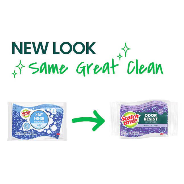 Scotch-Brite Stay Fresh Non-Scratch Scrub Dots Cellulose Sponge with scouring pad 3 -Pack