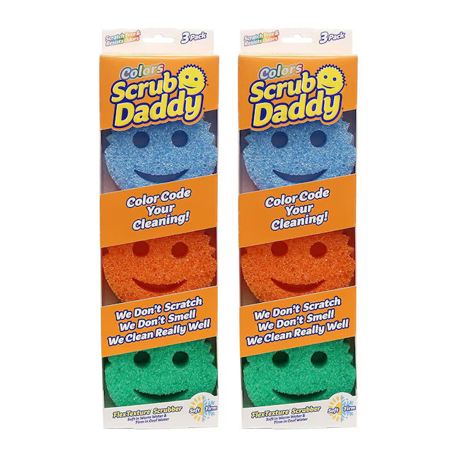 Scrub Daddy Colors Kitchen Sponge Variety Pack 3Count 2Pack (6 Total) ScratchFree FlexTexture Polymer Foam BPA Free
