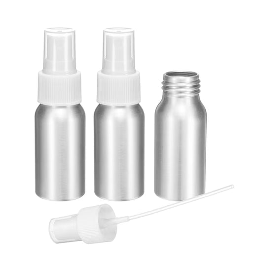 Harfington 3pcs Aluminum Fine Mist Spray Bottles 30ml/1oz Metal Small Liquid Alcohol Refillable Travel Container with White Plastic Nozzle Cap for Perfume Skincare Cosmetic Storage Bottle