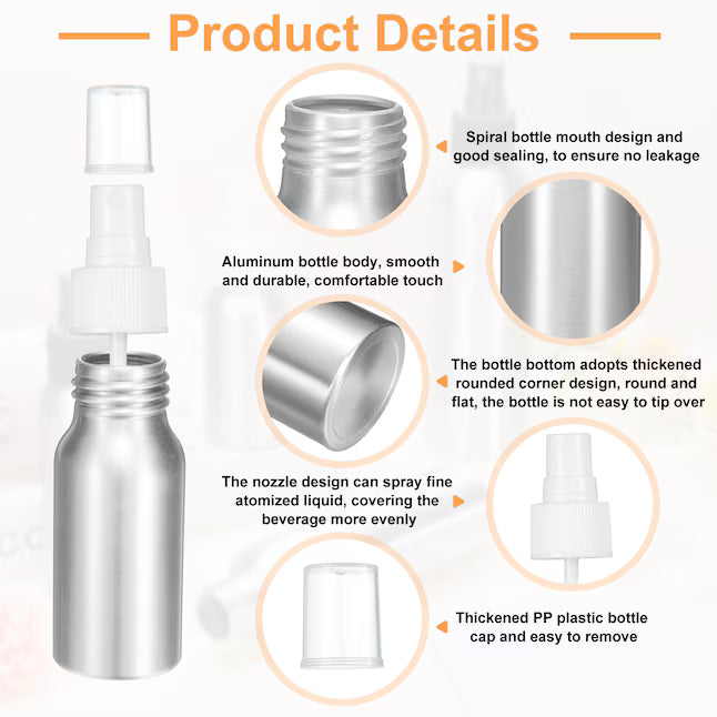 Harfington 3pcs Aluminum Fine Mist Spray Bottles 30ml/1oz Metal Small Liquid Alcohol Refillable Travel Container with White Plastic Nozzle Cap for Perfume Skincare Cosmetic Storage Bottle