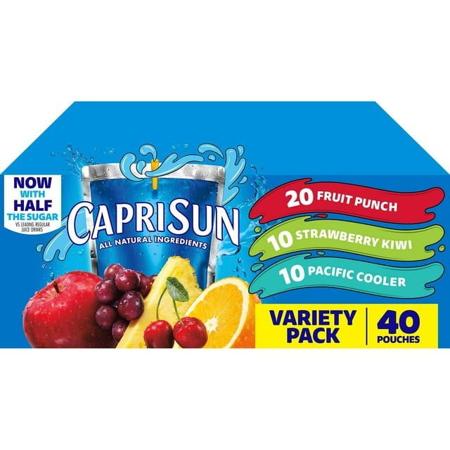 Capri Sun Juice Drink Variety Pack Fruit Punch, Strawberry Kiwi & Pacific Cooler, 6 fl oz Pouches, 40 Count