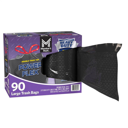 33-Gallon Drawstring Trash Bags – Heavy-Duty Power-Guard, 90 Ct Bulk Pack