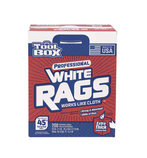 Professional White Rags (200 Sheets; 10 in. W x 11 in. L Sheet Size; Disposable Painter's Rags - Natural Fibers)