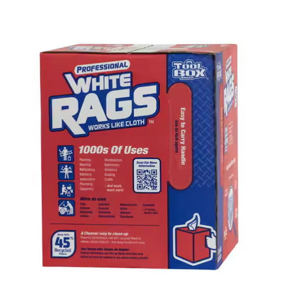Professional White Rags (200 Sheets; 10 in. W x 11 in. L Sheet Size; Disposable Painter's Rags - Natural Fibers)