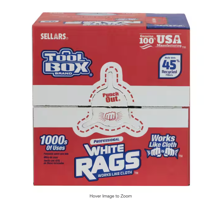 Professional White Rags (200 Sheets; 10 in. W x 11 in. L Sheet Size; Disposable Painter's Rags - Natural Fibers)