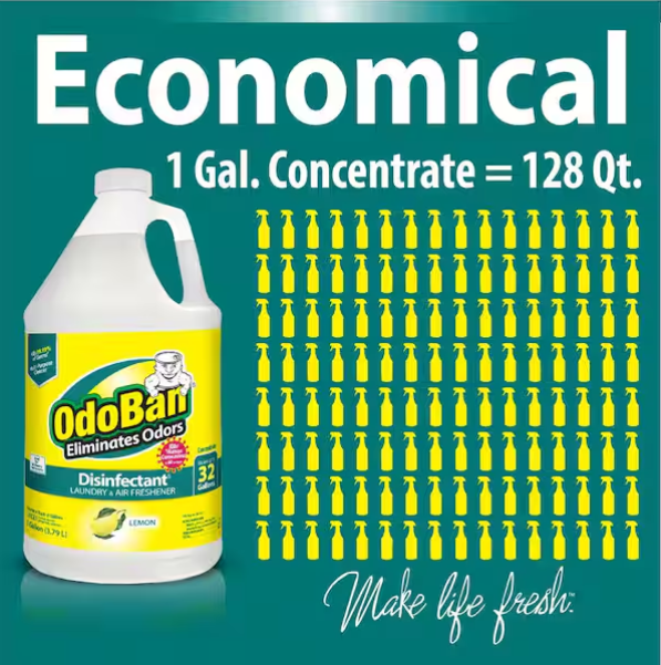 OdoBan 1 Gal. Lemon Disinfectant and Odor Eliminator, Fabric Freshener, Mold Control, Multi-Purpose Cleaner