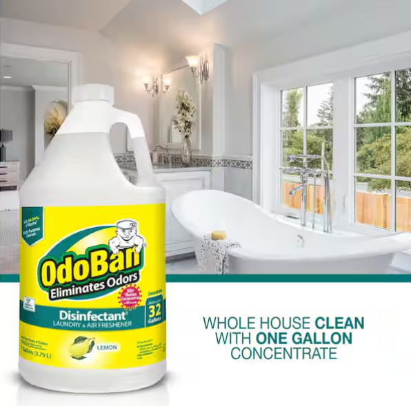 OdoBan 1 Gal. Lemon Disinfectant and Odor Eliminator, Fabric Freshener, Mold Control, Multi-Purpose Cleaner
