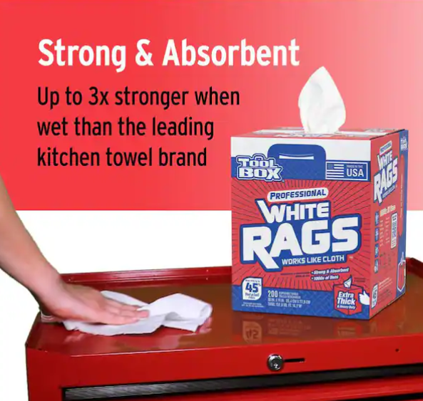 Professional White Rags (200 Sheets; 10 in. W x 11 in. L Sheet Size; Disposable Painter's Rags - Natural Fibers)