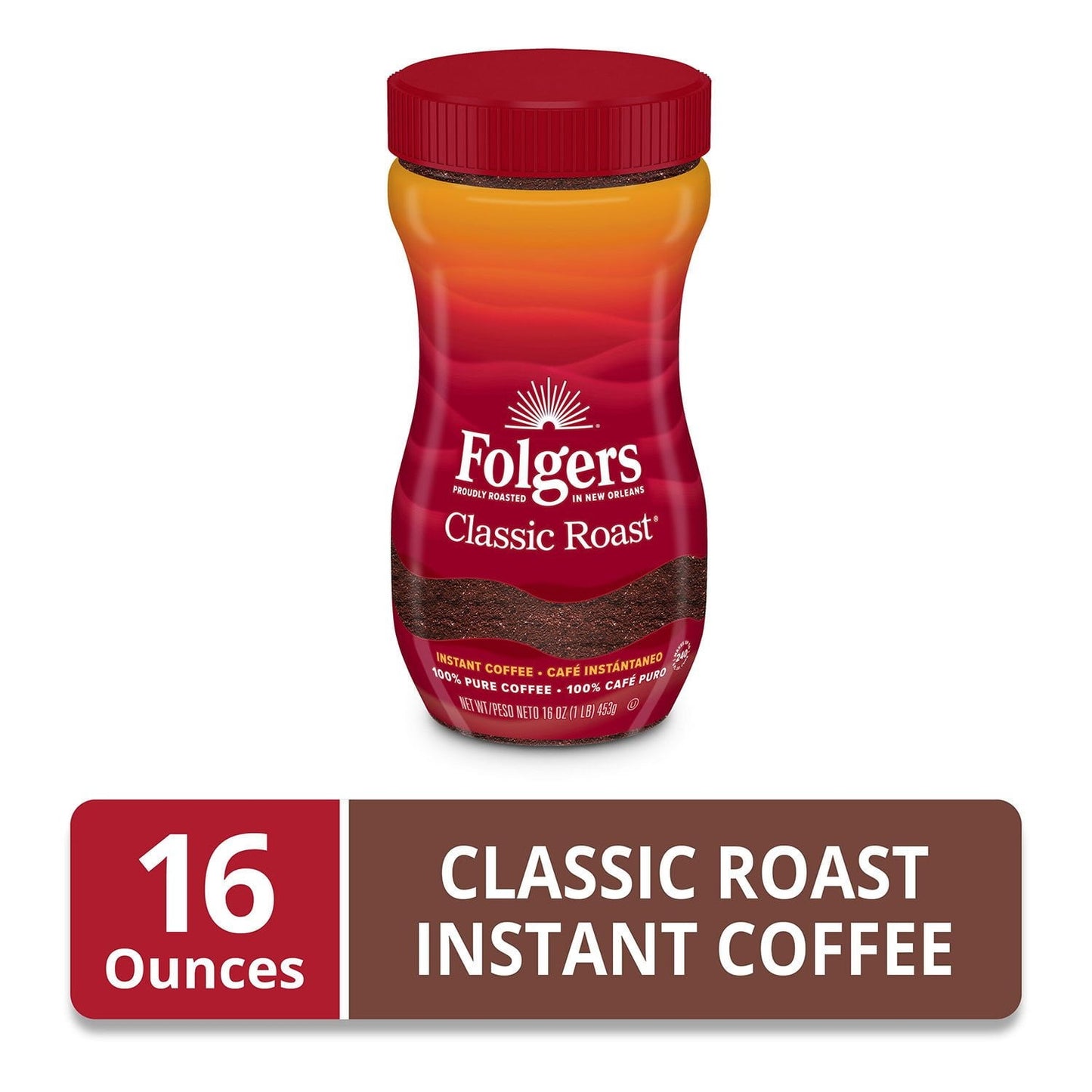 Folgers Classic Roast Instant Coffee Crystals — 16 oz Jar