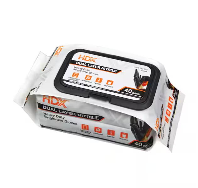Pop-N-Go Black Disposable Heavy Duty Nitrile Gloves, Size Large (40-Count)