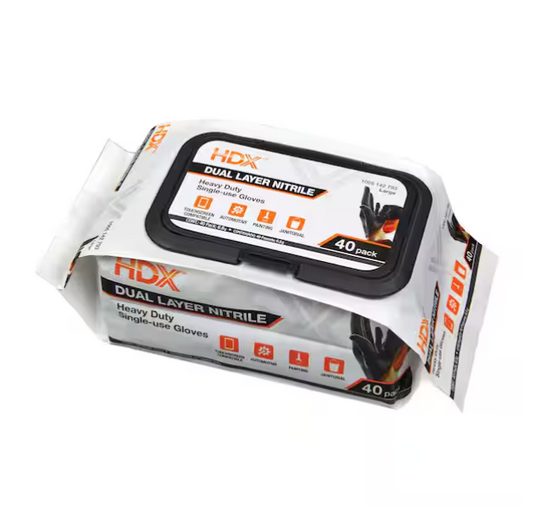 Pop-N-Go Black Disposable Heavy Duty Nitrile Gloves, Size Large (40-Count)