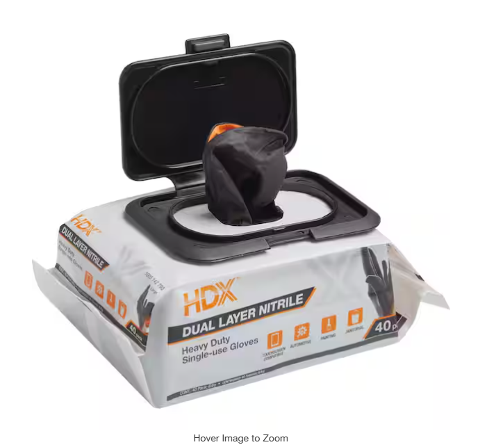 Pop-N-Go Black Disposable Heavy Duty Nitrile Gloves, Size Large (40-Count)
