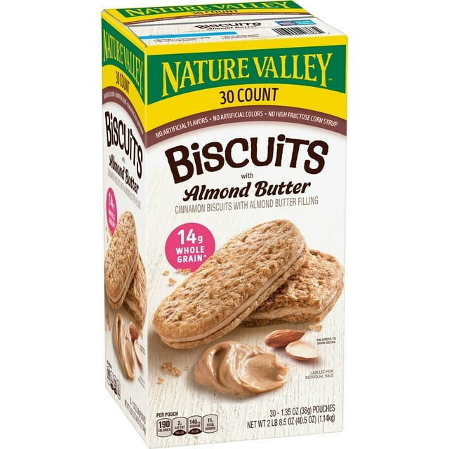 Nature Valley Biscuits with Almond Butter, Whole Grain Oats – 30 Pouches