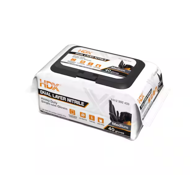 Pop-N-Go Black Disposable Heavy Duty Nitrile Gloves, Size Medium (40-Count)