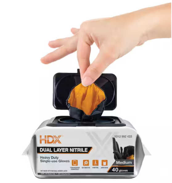 Pop-N-Go Black Disposable Heavy Duty Nitrile Gloves, Size Medium (40-Count)