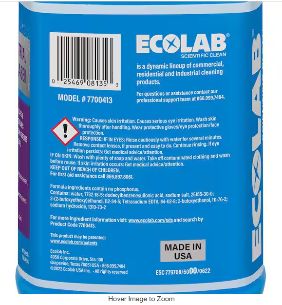ECOLAB 1 Gal. Professional Strength Industrial Degreaser, Attacks Grease, Buildup and Stains