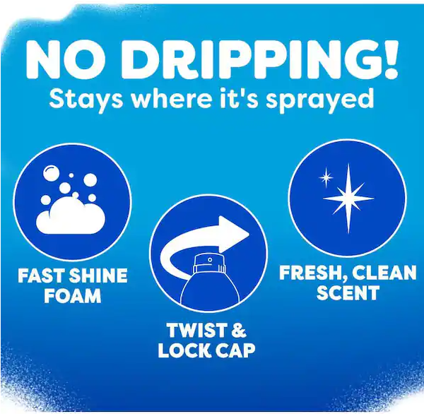 19 oz. Glass Cleaner Fast Shine Foam, Rainshower Scent
