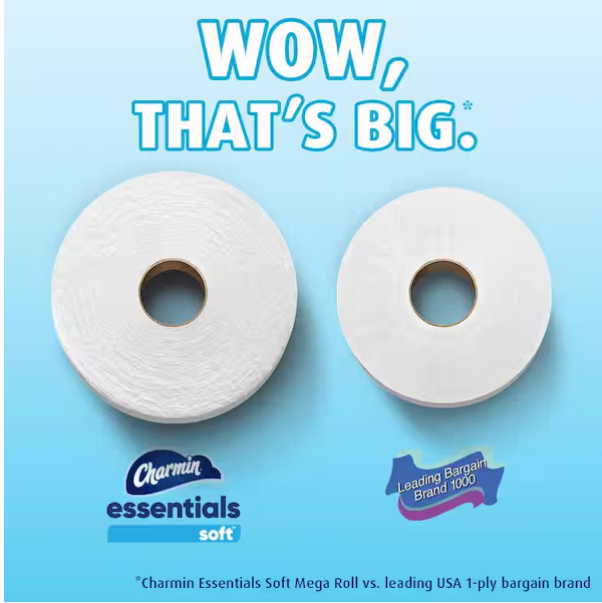 Essentials Soft Toilet Paper Rolls (12 Mega Rolls)