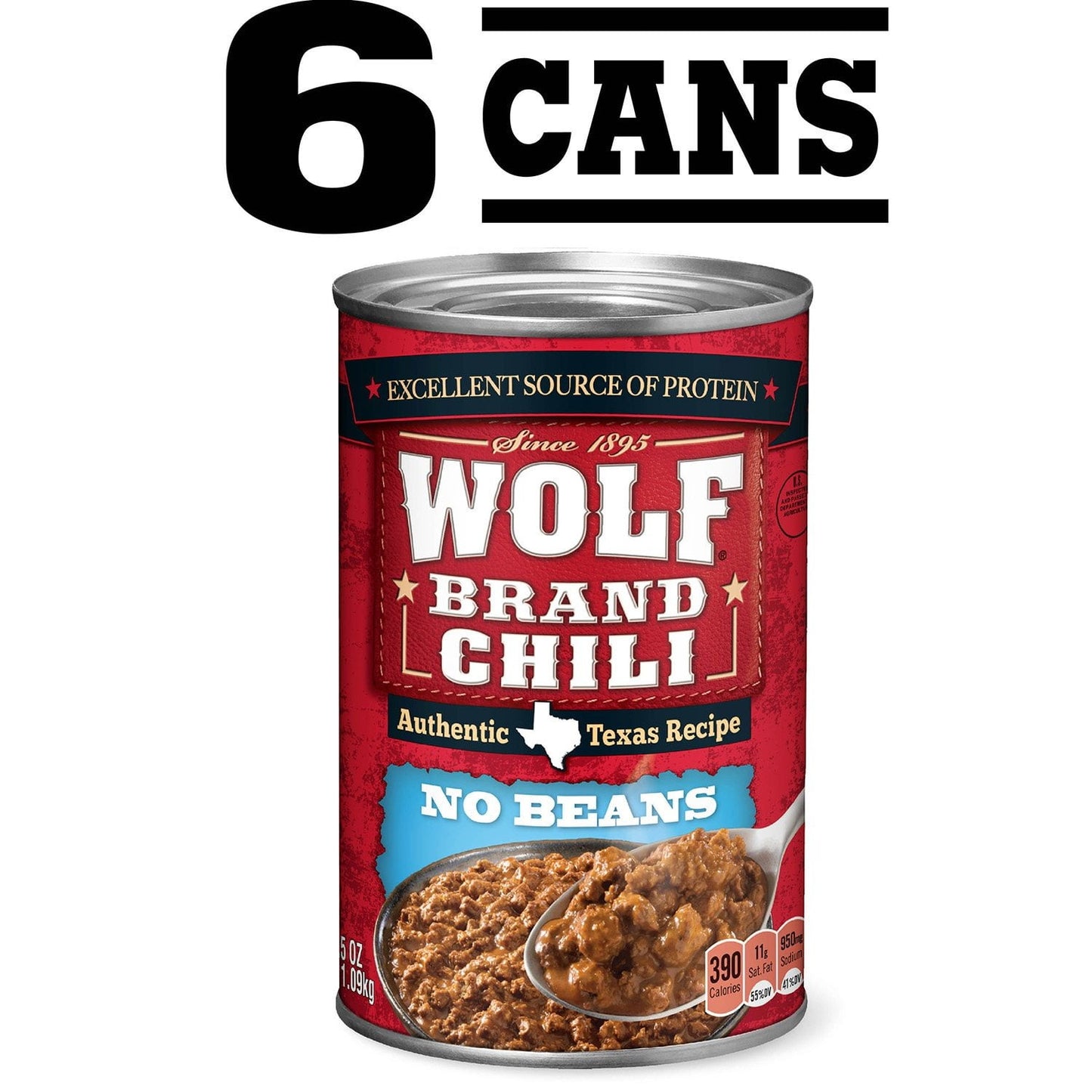 Wolf Brand Chili – No Beans, 15 oz (6-Pack)