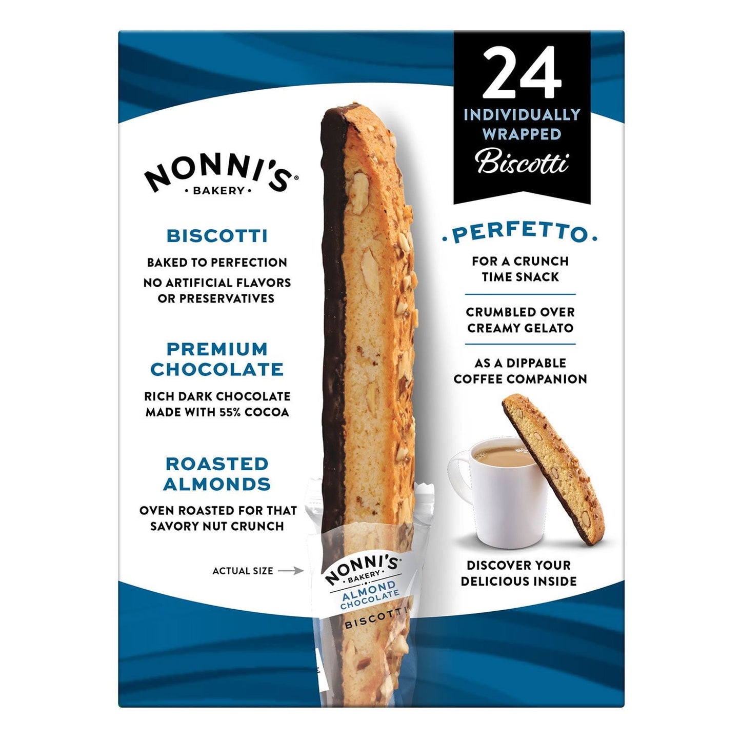 Nonni’s Almond Chocolate Biscotti – 24 Individually Wrapped Cookies