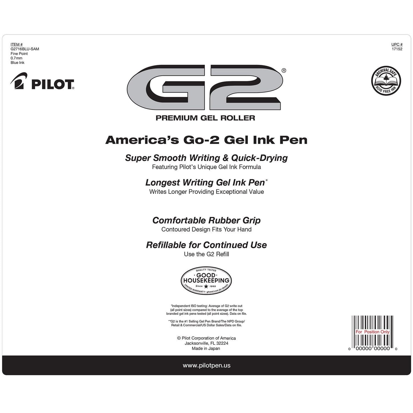 Pilot G2 Retractable Gel Pens – Fine 0.7mm, 16 pk