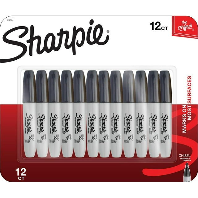 Sharpie Permanent Markers – Chisel Tip, Black (12-Pack)